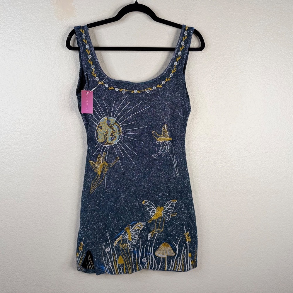 NWT Lavish Ivy Celestial Dress Blue M Whimsical Ethereal Fairy Festival